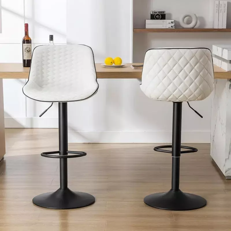 BOUSSAC Bar Stools Set of 2 with Back Modern Faux Leather Swivel Counter Height Barstools Adjustable Tall Bar Stool Chairs