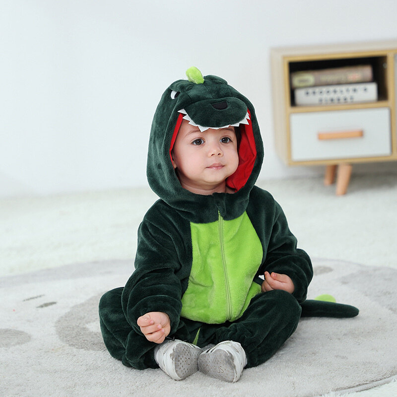 Piyama keluarga Kigurumi, piyama kostum Cosplay hewan dinosaurus hijau untuk anak-anak dan dewasa