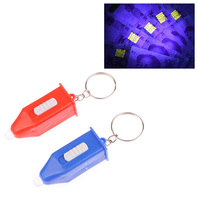 Gantungan Kunci Lampu ungu, gantungan kunci kecil hadiah senter plastik Ultraviolet Mini mudah dibawa luar ruangan inovatif dan praktis