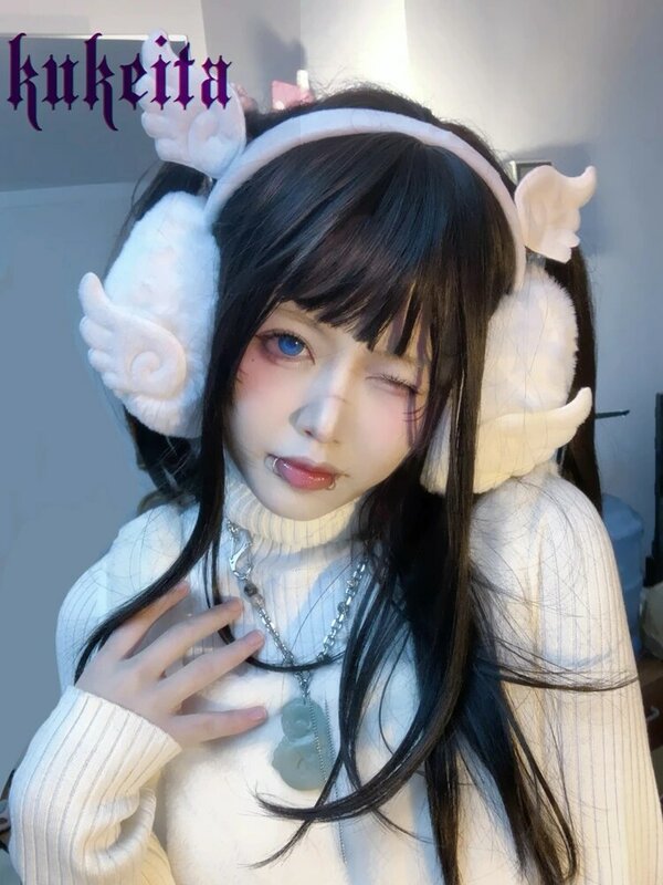 Y2K paraorecchie ala d'angelo Harajuku Punk donne ragazze inverno Kawaii peluche Goth paraorecchie calde bella copertura per l'orecchio all'aperto
