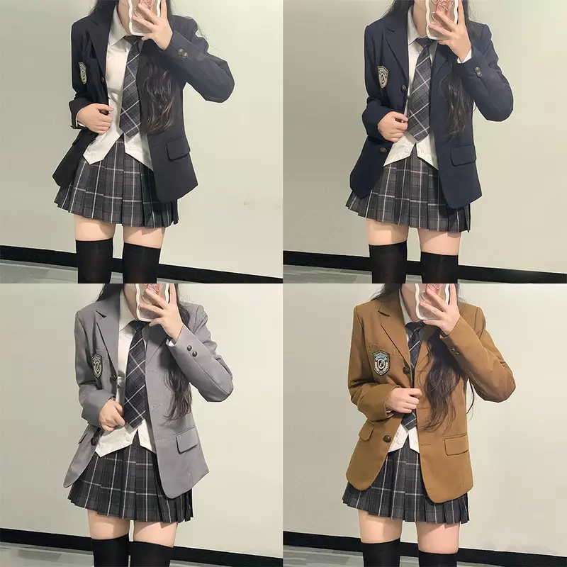 Seragam sekolah Jepang untuk anak perempuan musim gugur & Musim Dingin Blazer panjang banyak warna set rok lipit JK Sailor Tie Anime Cos kostum wanita
