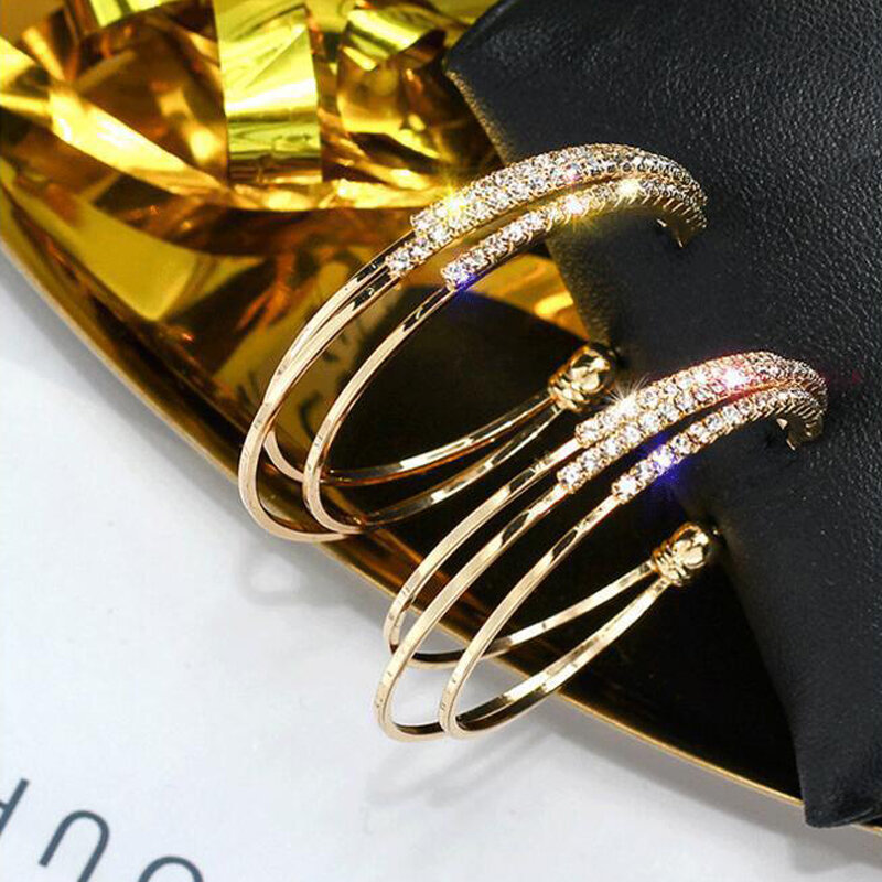 LATS Anting-Anting Bundar Lingkaran Berkilau Berlian Imitasi Berlebihan Anting-Anting Bulat Besar untuk Wanita 2020 Brincos Aksesori Perhiasan Mode