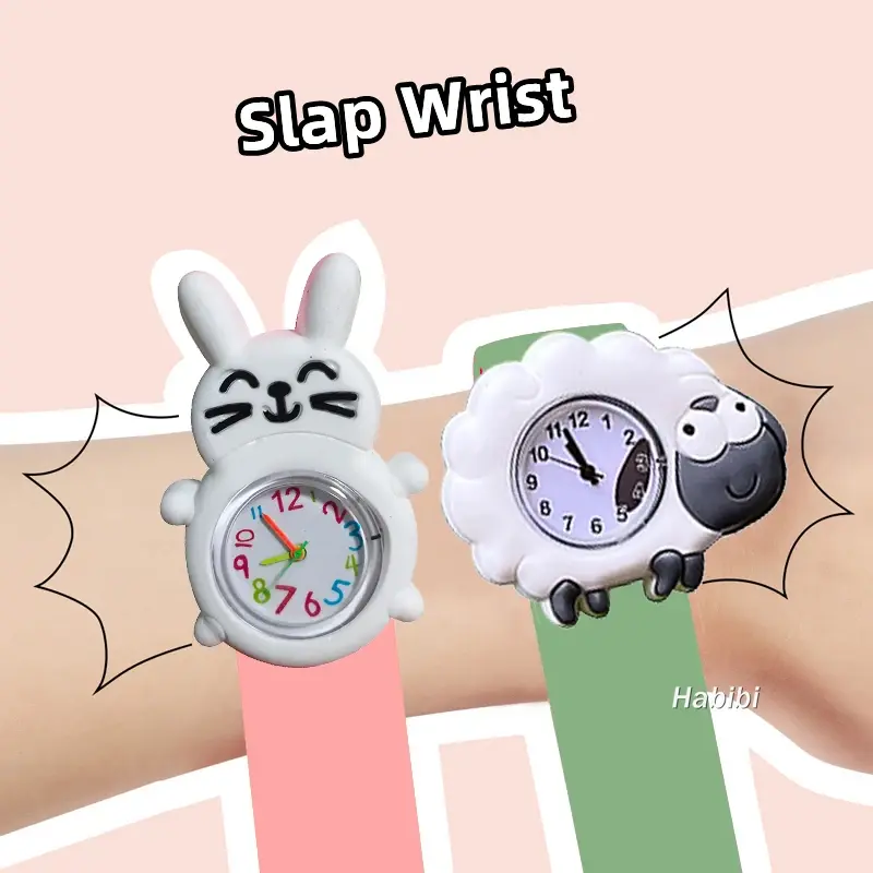 Lovely Baby Cartoon 3D Animals Boys Girls Kids Students Birthday Party Gift Study Time Toy Slap Watches With Extra Battery Clock