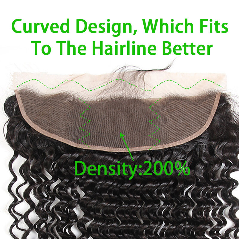 Extensiones de cabello humano con ondas profundas, mechones de cabello brasileño rizado con cierre Frontal de encaje HD, 3/4