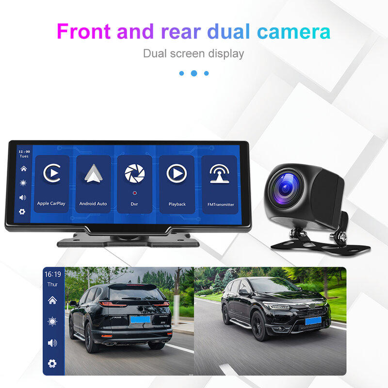 Podofo 9 "lusterko samochodowe Monitor wideo nagrywanie HD Carplay Android Auto bezprzewodowe połączenie DVR Dashboard dla Nissan Toyota