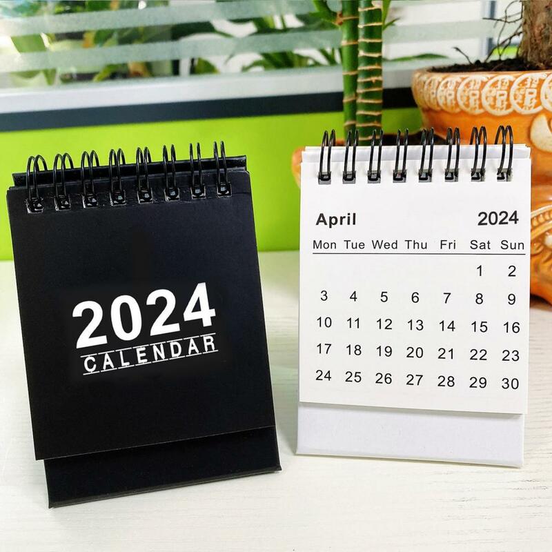英語のミニデスクカレンダー、ポータブル月次スケジュールプランナー、ホームオフィスの学校、ツインワイヤー付き、2024