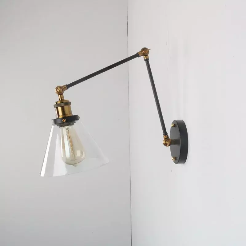 Простой винтажный складной светильник в скандинавском стиле, железная арт-лампа для гостиной, спальни, лестницы, прикроватного тумбочка, стеклянная настенная лампа с длинной рукояткой