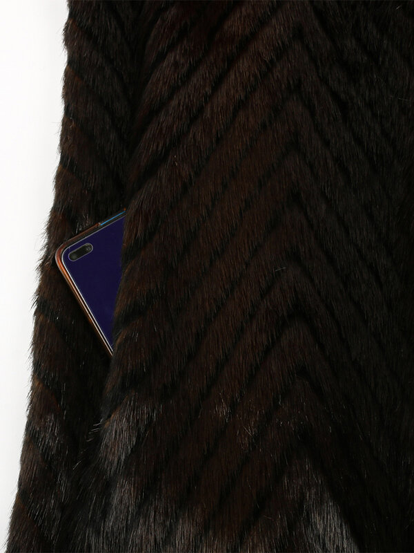 Nerazzurri inverno Extra lungo spesso caldo lusso elegante a righe soffice pelliccia di visone finto cappotto donna colletto alla coreana Maxi soprabito 2022