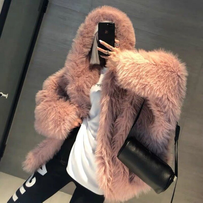 Winter Jackets for Women Hooded Fur Coat Fluffy Jacket Thicken Warm Faux Fur Jacket Luxury Brand Free Shipping Korean Outerwear