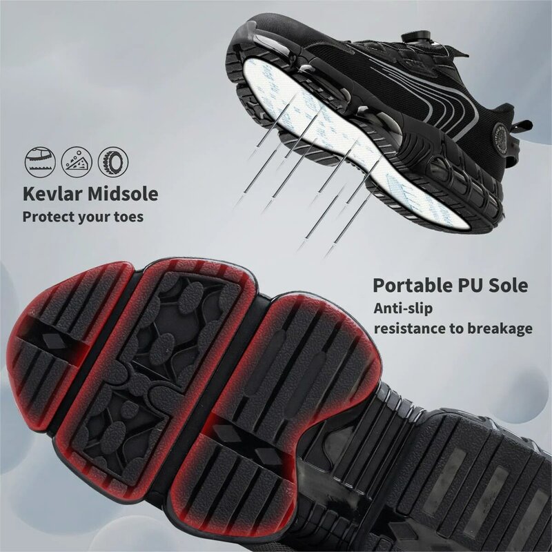 Rotary Buckle Work Sneakers Protective Shoes Safety Industrial Puncture-Proof Anti-smash Steel Toe Shoes