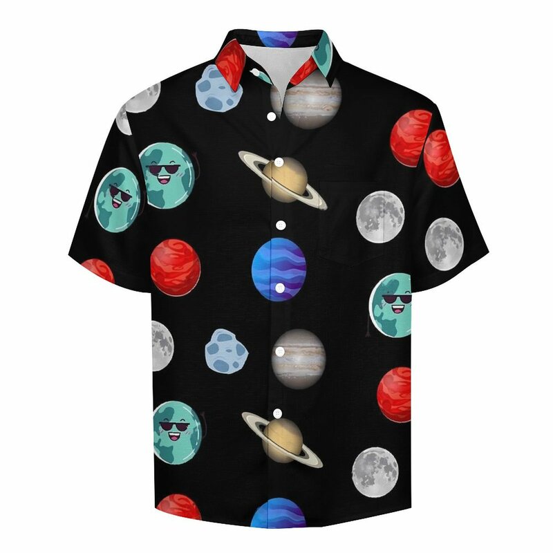 Raumsystem Freizeit hemd bunte Planeten Strand lose Hemd Hawaii Streetwear Blusen Kurzarm Grafik übergroße Kleidung