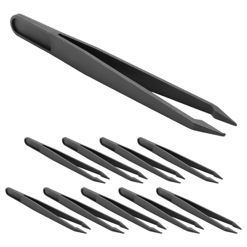 Pinzas antiestáticas de punta de plástico negro, 10 piezas, 12cm de longitud