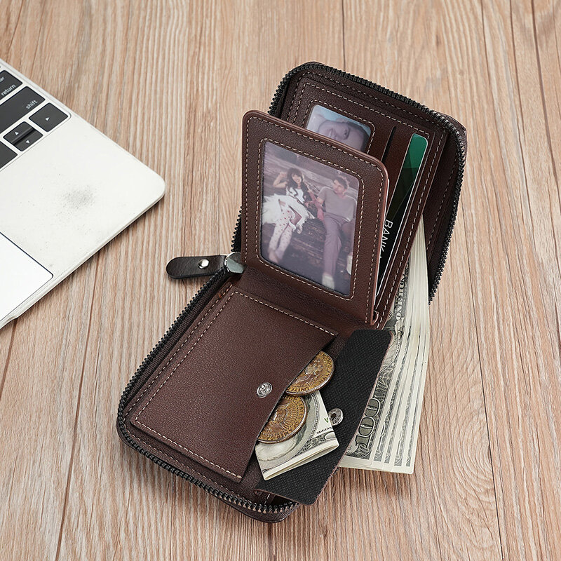 남성용 지퍼 짧은 카드홀더 지갑, 동전 주머니 사진 홀더, 돌 패턴 지갑, 신제품