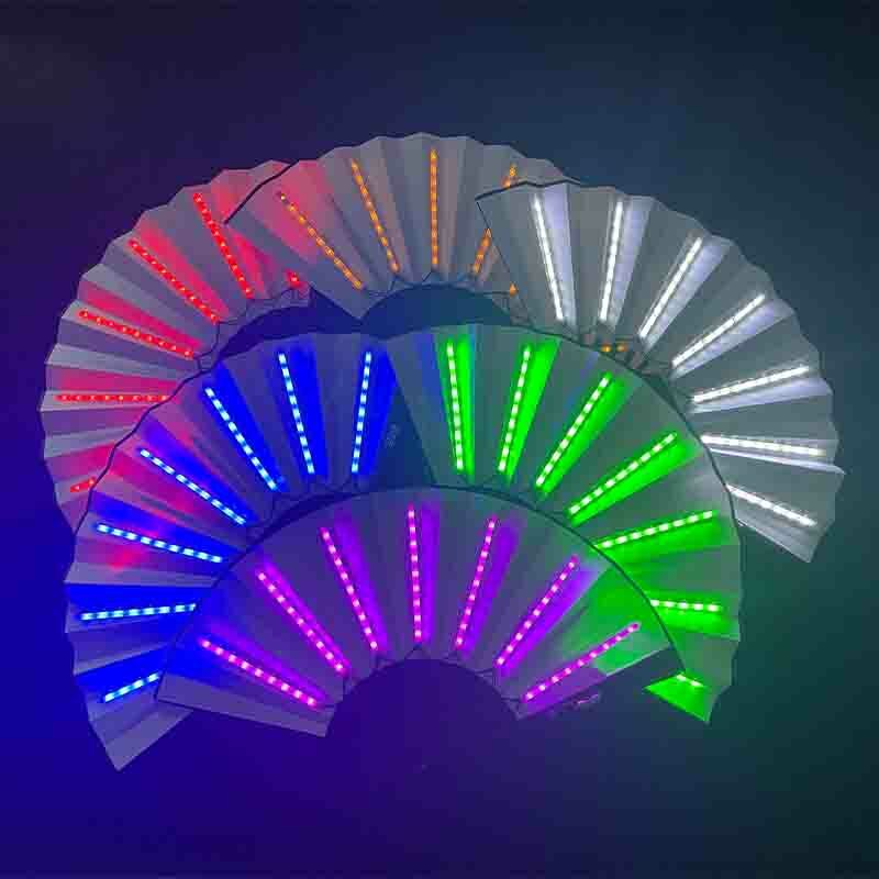 3V LED Luminous Folding Fan 13inch Colorful Fan Wedding Hand Fans for Night Club Dance Décor Stage Performance Props