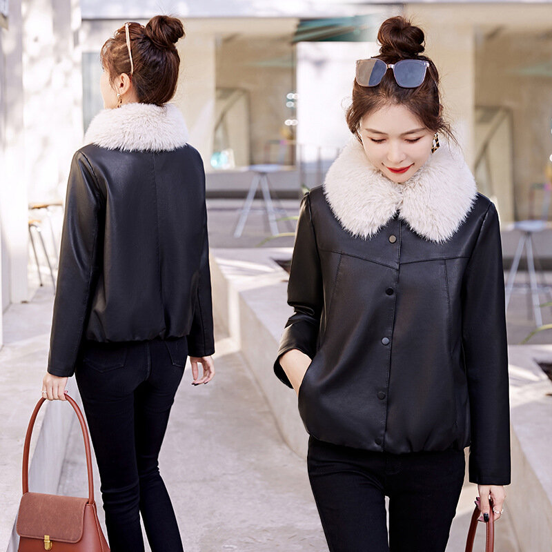 24 musim semi dan musim gugur mantel kulit domba gaya Korea baru mode wanita santai, gaya Barat, mengurangi usia pendek