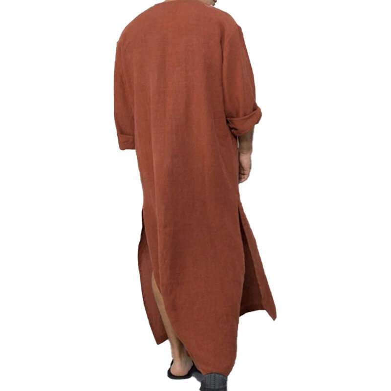 Bata musulmana de manga larga para hombre, Túnica con bolsillos de Color sólido, Abaya del sudeste asiático, Dubái, Turquía, étnico, Jubbe, Abayas, caftán árabe