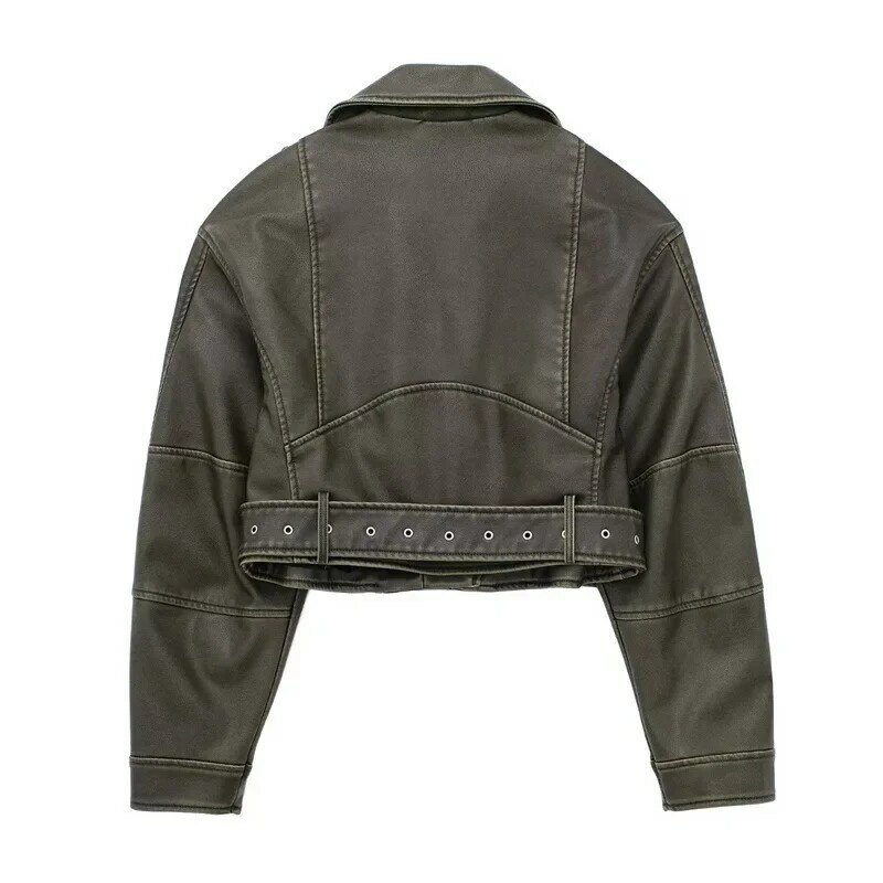 여성용 가죽 재킷, 올드 라펠, 루즈 PU 가죽 코트, 2 색 가죽, 2023 신제품