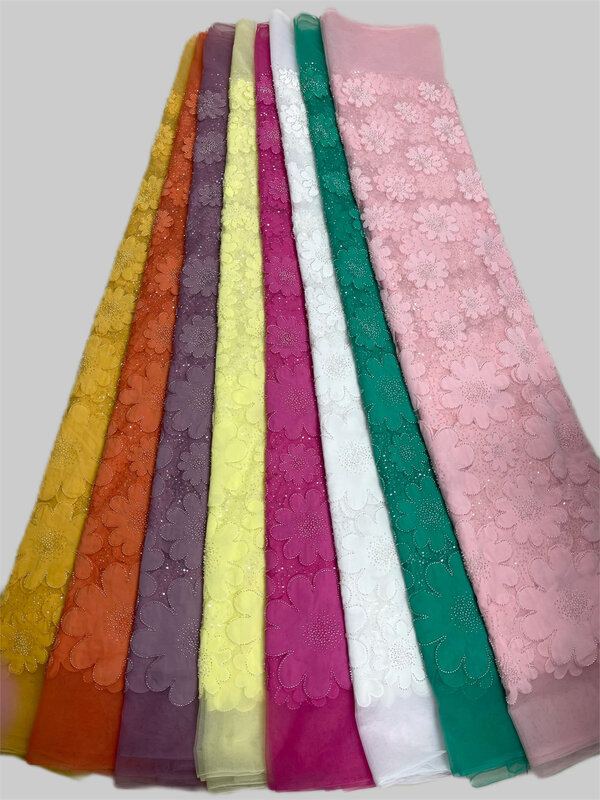 Tessuto di pizzo dello sposo africano 2023 abito da festa in Tulle con ricamo di alta qualità per le donne tessuti di pizzo nigeriano francese cucito 5 yarde