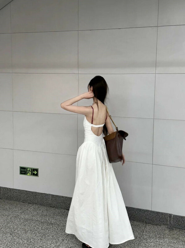 Nuovo vestito bianco per le donne abiti Sexy con cinturino senza spalline senza schienale Y2k E-Girl abiti a vita alta di media lunghezza