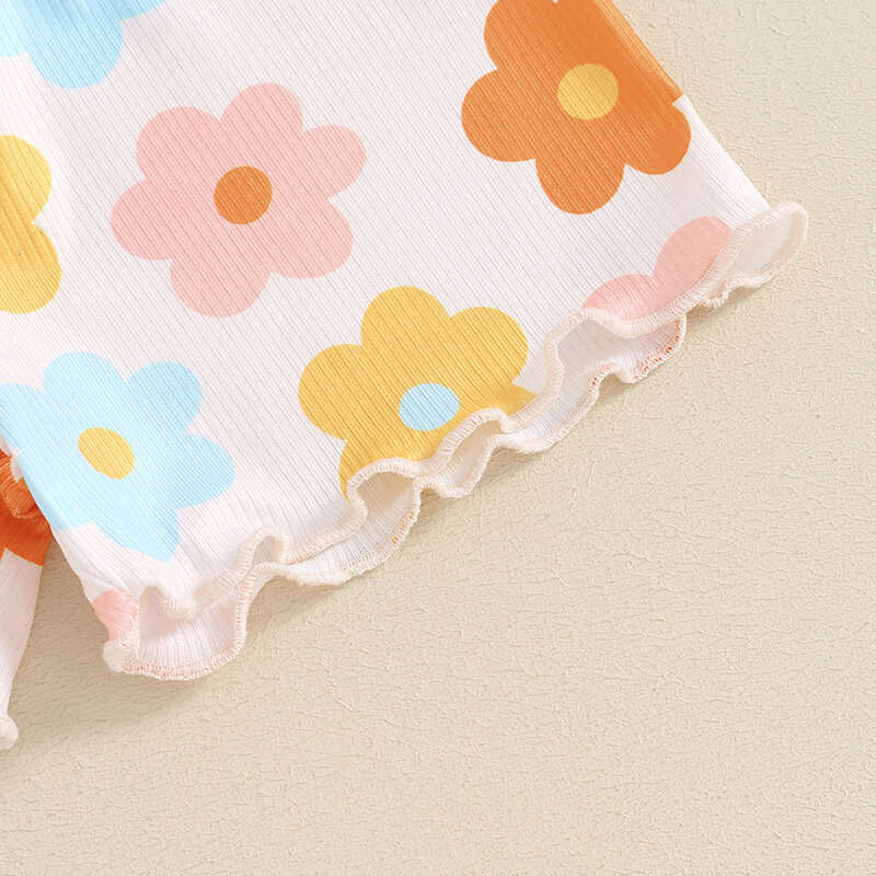 VISgogo Baby Girl Summer Outfits Colorful Floral Print Short Sleeve Tops + Elastic Waist Shorts Set Infant 2Pcs Clothes