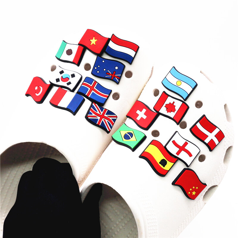 Single Sale 1pcs National Flags Shoe Charms Accessories Cartoon Flag Banner Shoe Decorations for Kids Xmas Party Gifts
