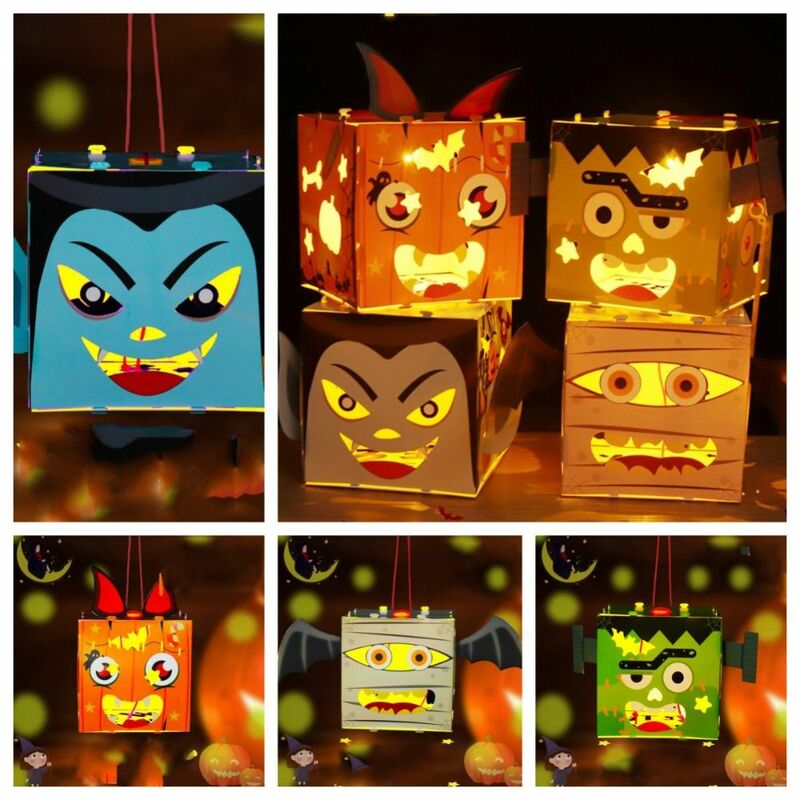Lanterne d'Halloween Shoous avec Lumière LED, Citrouille Fantôme Portable, Cadeaux Faits à la Main, DIY