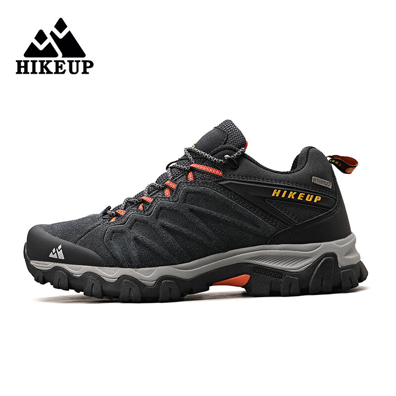 Hikeup รองเท้าหนังเดินป่าสำหรับผู้ชาย, รองเท้าปีนเขารองเท้าปีนเขารองเท้าผ้าใบล่าสัตว์เล่นกีฬากลางแจ้งที่ทนทาน