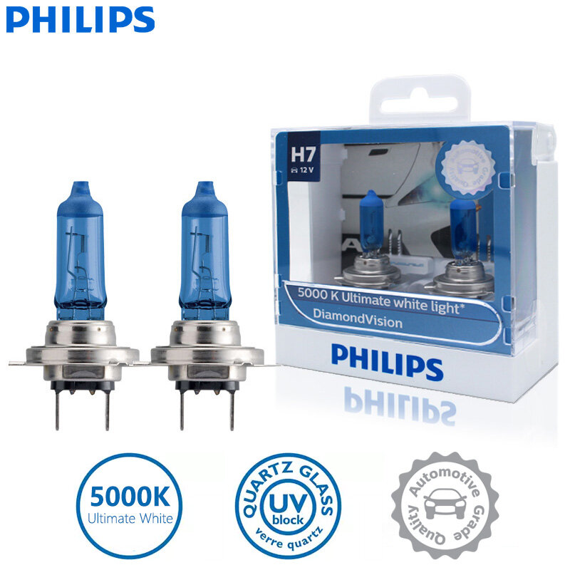 Philips H7 12V 55W PX26d 5000K Diamond Vision Halogen Scheinwerfer Auto Licht Kalt Blau Ultra Weiß Allgemeinen auto Licht 12972DVS2 2 stücke