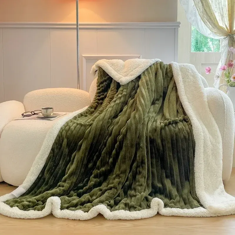 Thickened faux fur winter blanket for bed plaid wide stripe plush Sofa Blankets double sides fluffy bed linen Microfiber blanket