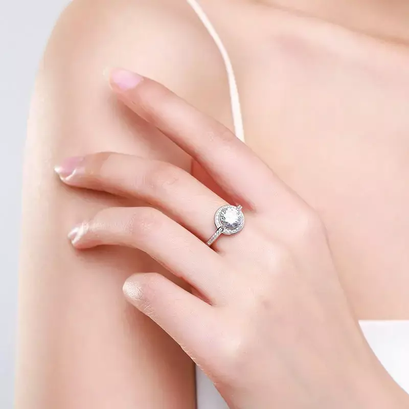 New S925 Sterling Silver Ring for Women, European and American Cross-border Luxury InlayCircular3-caratSimulatedDiamond