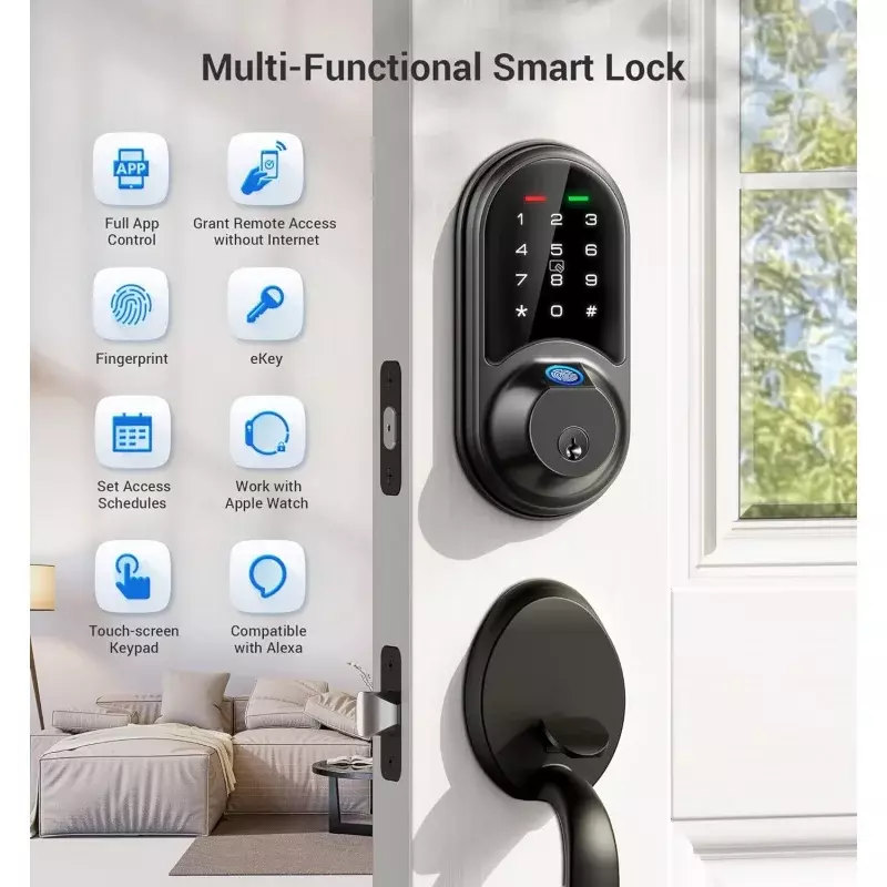 Veise Smart Lock, Fingerprint , 7-in-1 Keyless Entry Door with App Control, Electronic Touchscreen Keypad, D