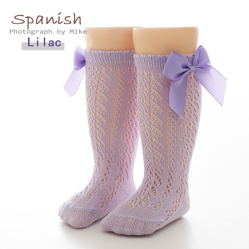 Modamama-Calcetines antimosquitos para niñas, medias de malla de algodón peinado, estilo español, con lazo de tubo medio