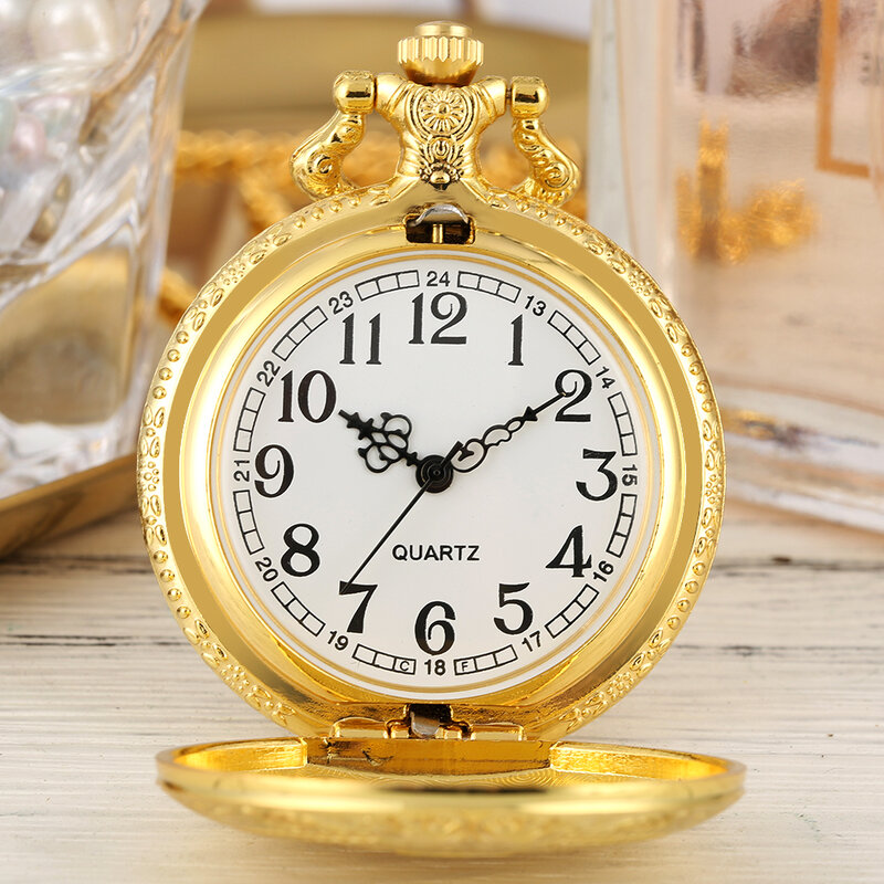 Reloj de bolsillo con colgante de cuarzo para hombre y mujer, pulsera elegante con diseño en relieve de escudo Vintage, collar Retro Steampunk, regalos