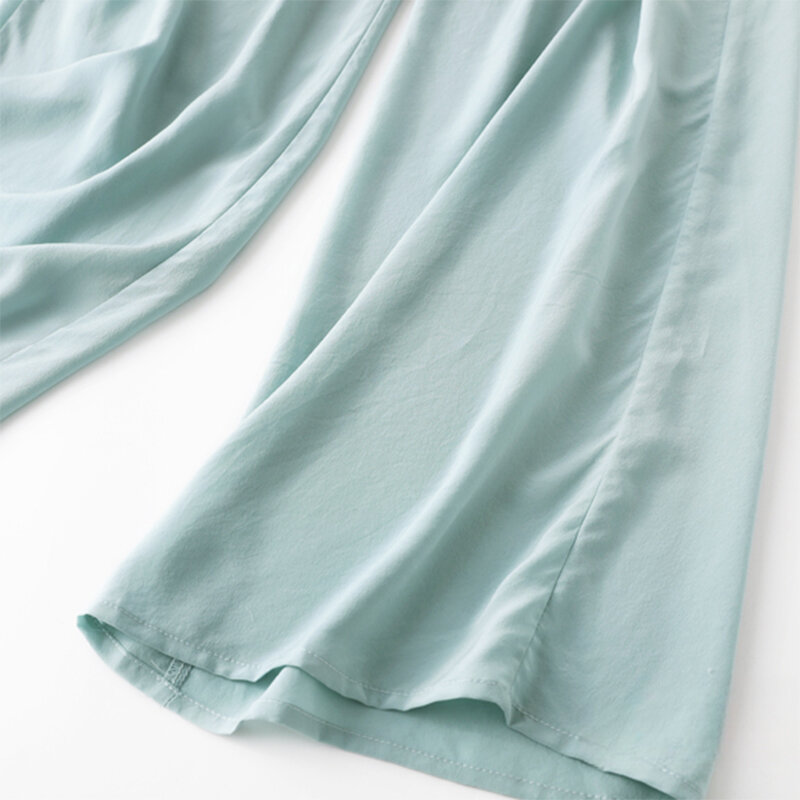 Pantalones largos de pierna ancha para mujer, pantalón fino de seda pura 100%, color beige, negro y azul marino, MM002