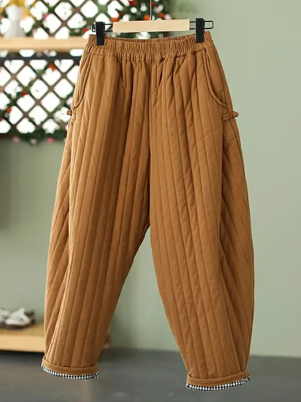 Celana longgar pinggang tinggi wanita, celana katun pantalon Vintage longgar panjang pergelangan kaki hangat Mode Korea musim dingin 2024 baru