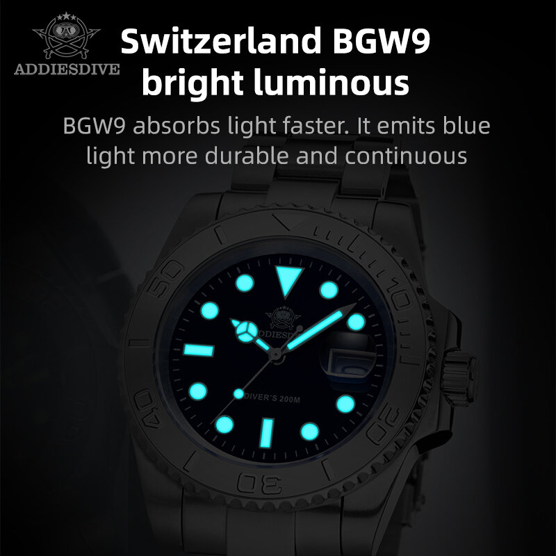 ADDIESDIVE nowy 41mm kwarcowy zegarek dla mężczyzn ze stali nierdzewnej Sport Luminous 20 ATM zegarek wodoodporny Reloj Hombre