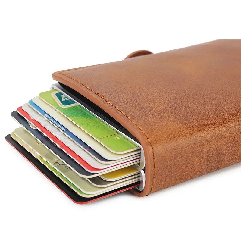 Portafoglio porta carte personalizzato Rfid uomo donna regalo Id porta carte di credito portafoglio in pelle con doppia scatola in alluminio borsa personalizzata