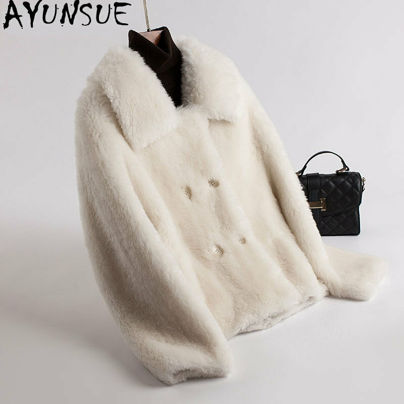 Ayunsue 100% jaqueta de lã feminina casaco de pele inverno casual ovelha shearing jaquetas para mulheres alta qualidade casacos de lã veste femme sgg