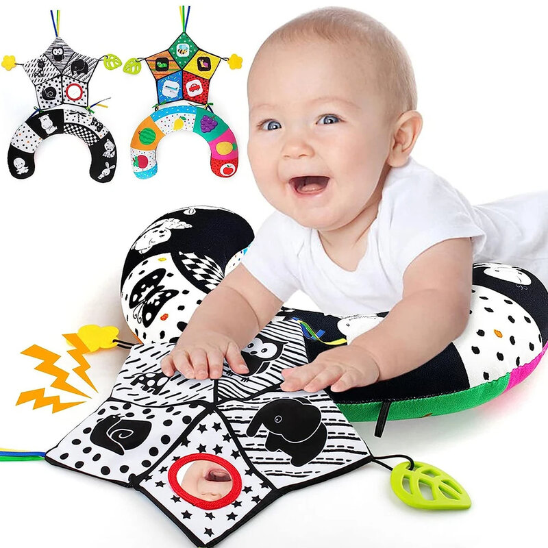 Almohada de entrenamiento para bebés, juguete sensorial de alto contraste, color blanco y negro, Montessori, 0-12 meses
