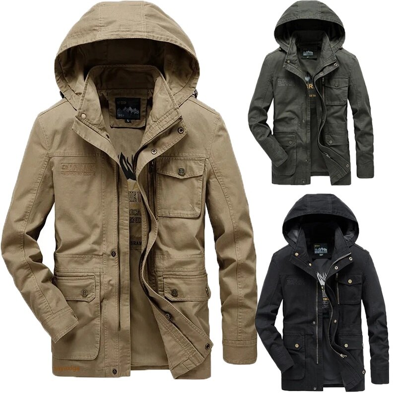2023 New Arrival Amy New Cargo Jacket Hooded Tactical Jacket Coat 100% Cotton Multi Pockets Windbreaker Air Force Coat Tops