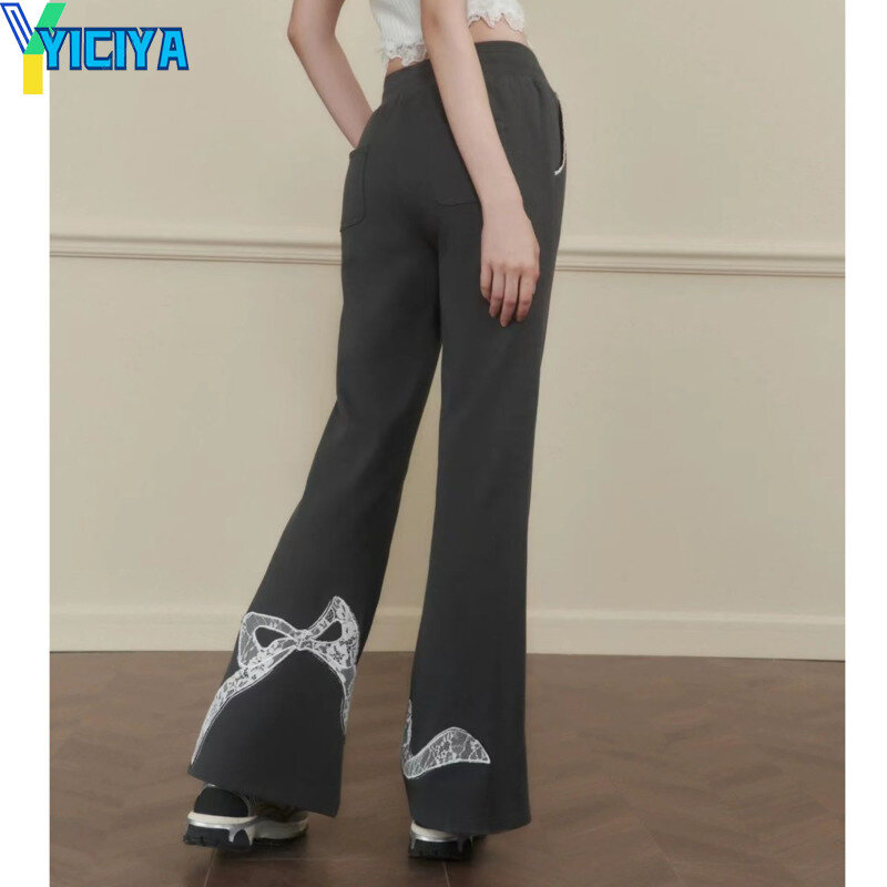 YICIYA-بنطال نسائي فضفاض بطول كامل ، بنطلون عقدة فيونكة ، بنطلون مضيء ، تصميم مطاطي ، شارع مرتفع ، ملابس جديدة ، طراز Y2K ،