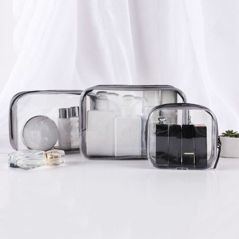Tas Travel Wash transparan tahan air tas kosmetik bening kapasitas besar ritsleting tas jinjing Makeup PVC tas Makeup