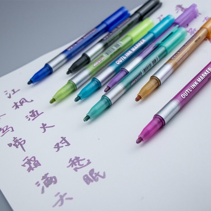 8 kolorów podwójne linie Art markery zarys długopisy markery materiały biurowe długopisy do rysowania do kaligrafii napis Scrapbooking