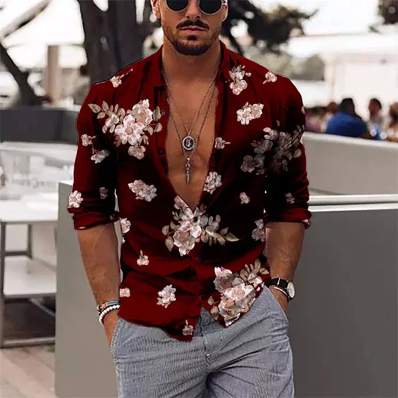 Summer Hawaiian men's shirt digital printed feather shirt outdoor street fashion designer