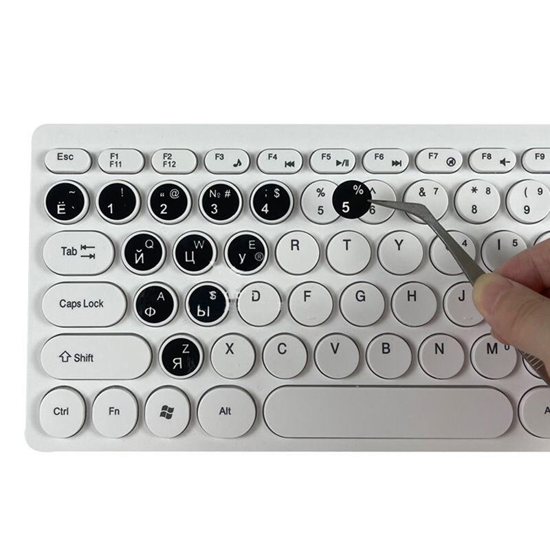 Aksesori Laptop PC Tombol Tata Letak Film Pelindung Bahasa Stiker Keyboard 2 Warna Bundar Halus Rusia