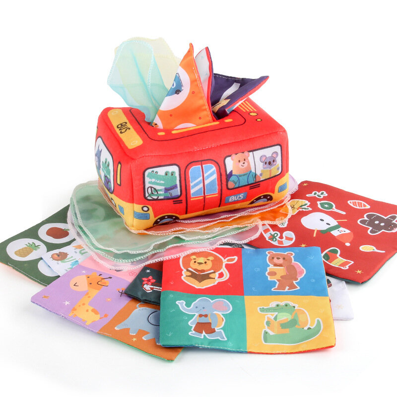 Montessori brinquedos infantis puxar ao longo da caixa de tecido mágico do bebê educação precoce som papel brinquedos sensoriais para a criança dedo exercício