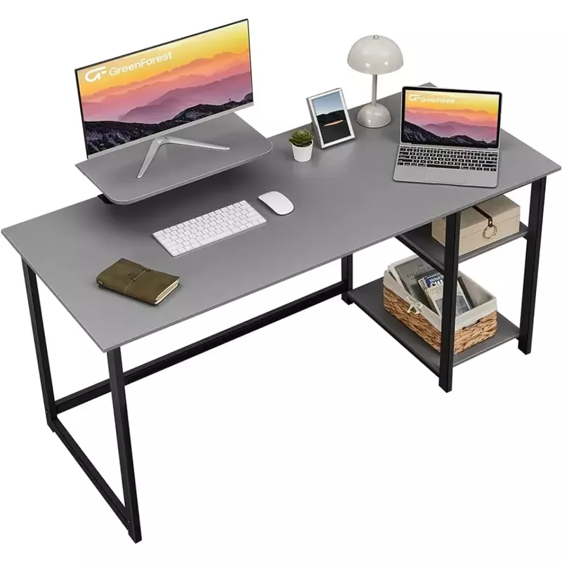 OEING GreenForest Computer Home Office Desk with Storage Shelves on Left or Right Side, Writing Study PC Laptop Work Table
