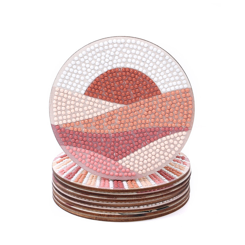Dessous de verre en bois peint avec biscuits, paysage circulaire, motif abstrait, art de table en bois, prompte ket, 8 pièces
