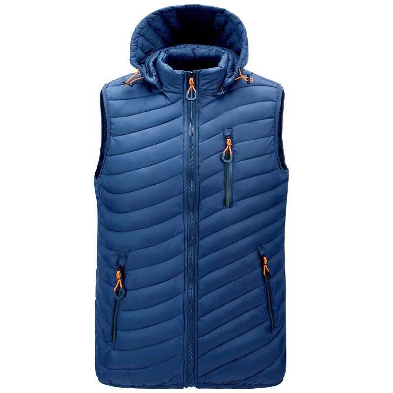 Men Autumn Winter Warm Quilted Wasitcoats Outdoor Windproof  Hooded Vest Solid Color Winter Lightweight Sleeveless Jackets