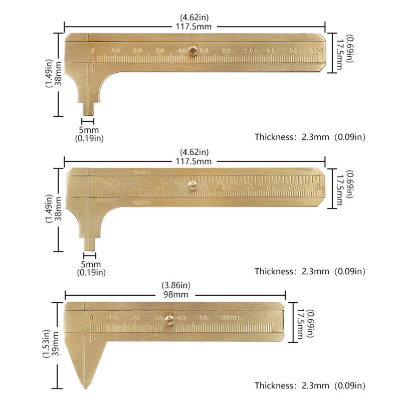 1-teiliger Messings attel tragbares Kupfer-Nonius-Einzel-/Dual-Scale-Mess lineal 60/80/100mm für das manuelle Werkzeug zur Prüfung der Tischlerei